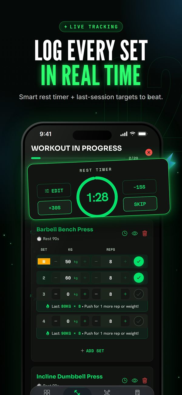 VOLT FIT live workout tracking with rest timer